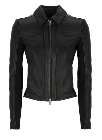 Shop Diesel L-sask Leather Jacket In Black