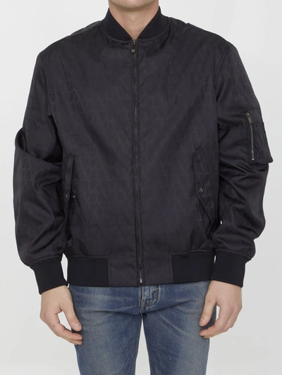 Shop Valentino Toile Iconographe Nylon Bomber In Black