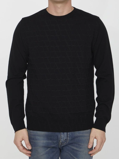 Valentino Garavani Man Sweater Black Size L Virgin Wool In Black