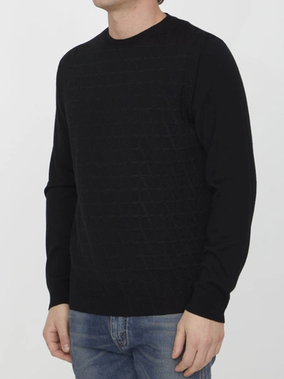 Valentino Garavani Man Sweater Black Size L Virgin Wool In Black