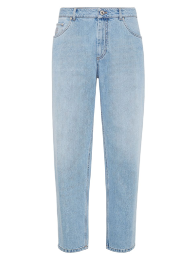 Shop Brunello Cucinelli Men's Denim Easy Fit Five Pocket Trousers In Light Blue Denim