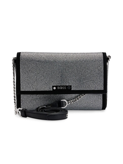 Shop Hugo Boss Women's Suede Mini Bag With Crystal Embellishments In Black