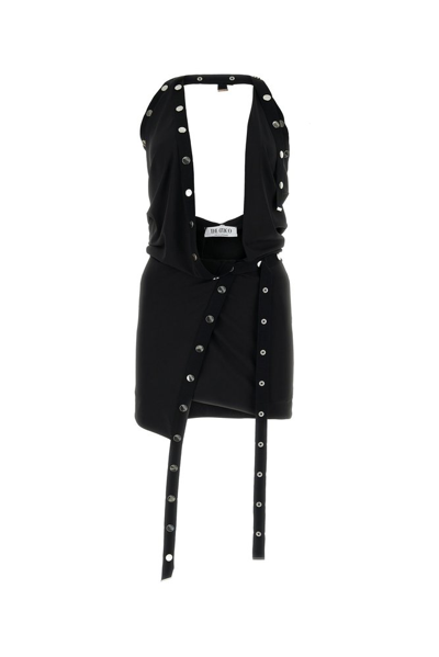 Shop Attico The  Stud Embellished Crepe Mini Dress In Black