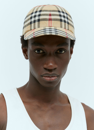 Shop Burberry Archive Check Baseball Cap In Beige