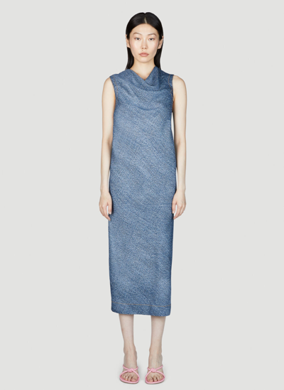 Shop Bottega Veneta Denim Print Midi Dress In Blue