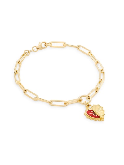 Shop Foundrae Women's True Love Reflection Heart 18k Yellow Gold & Enamel Clip Chain Bracelet