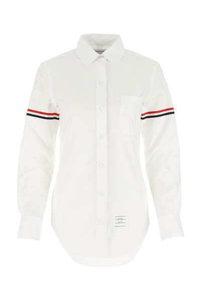 Shop Thom Browne Rwb Stripe Detailed Buttoned Shirt In White