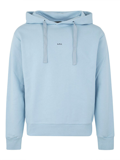 Shop Apc A.p.c. Logo Embroidered Drawstring Hoodie In Blue