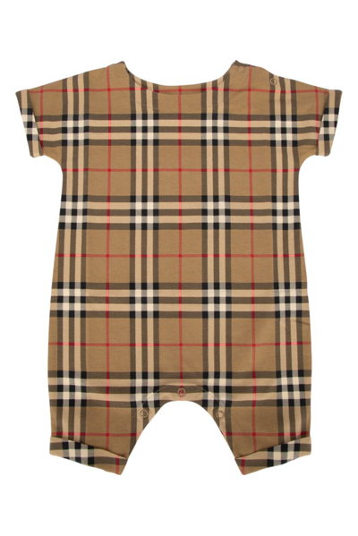 Shop Burberry Kids Checked Babygrow In Multi