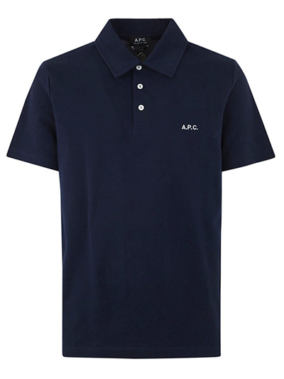 Shop Apc A.p.c. Logo Embroidered Polo Shirt In Blue