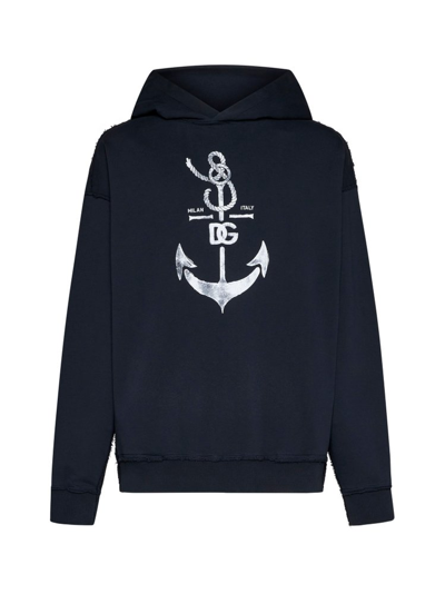 Shop Dolce & Gabbana Graphic Printed Hoodie In Blue