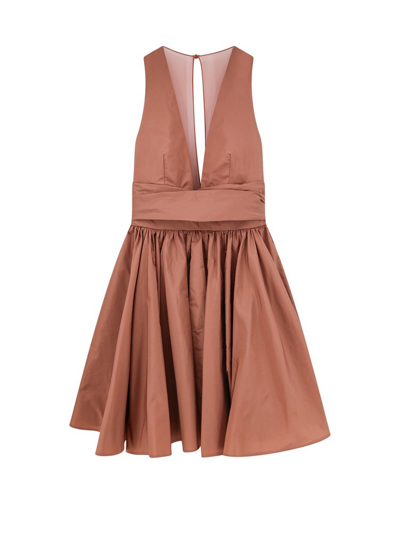 Shop Pinko Sleeveless Pleated Mini Dress In Brown