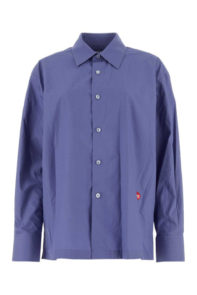 Shop Alexander Wang T T By Alexander Wang Logo Embroidered Buttoned Shirt In Blue