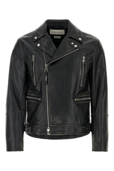Shop Alexander Mcqueen Zipped Leather Jacket In Black