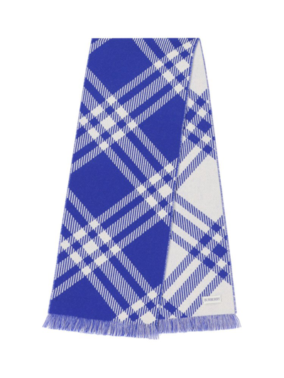 Shop Burberry Kids Checked Fringed Knit Scarf In Multi