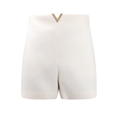 Shop Valentino Crepe Couture Logo Plaque Shorts In White