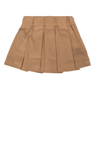 Shop Burberry Kids Ekd Embroidered Pleated Skirt In Beige
