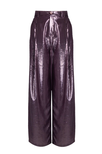 Shop Alysi High Shine Pleated Trousers In Purple