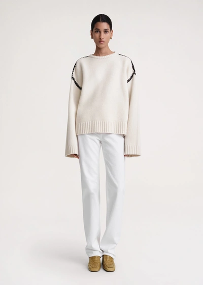 Shop Totême Embroidered Wool Cashmere Knit Snow