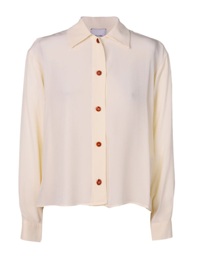 Shop Alysi Long Sleeved Buttoned Shirt In Beige