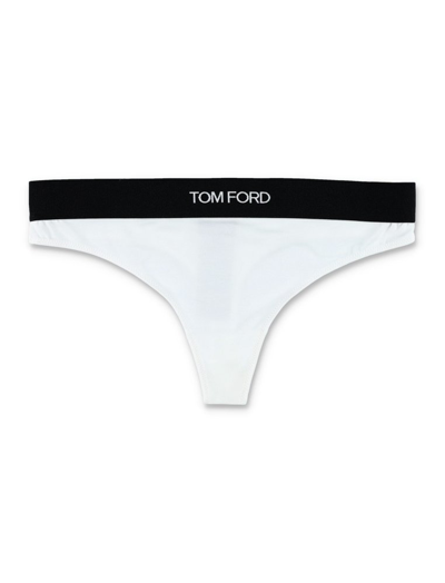 Shop Tom Ford Logo Waistband Thong In White