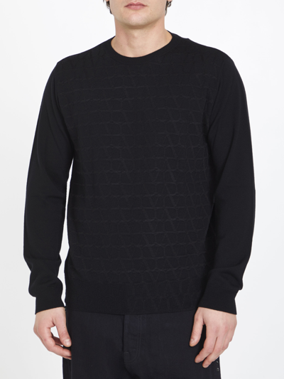 Valentino Garavani Man Sweater Black Size L Virgin Wool In Black