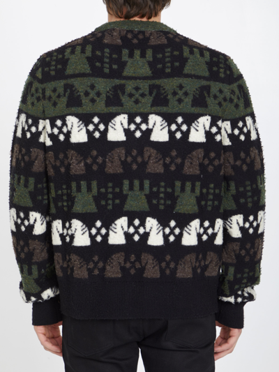 Burberry Embroidered Wool Chess Crewneck Sweater In Green