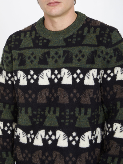 Burberry Embroidered Wool Chess Crewneck Sweater In Green
