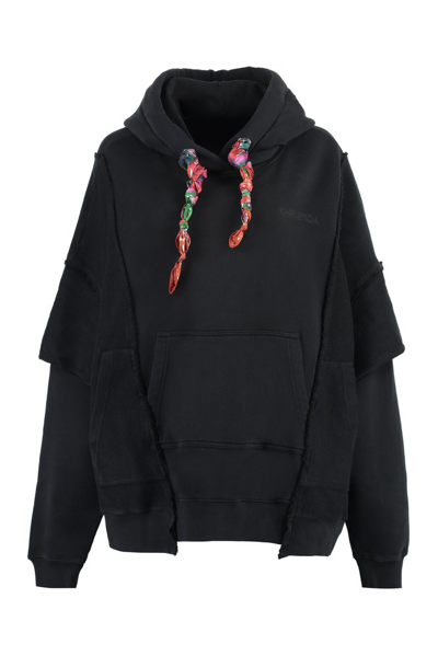 Shop Khrisjoy Logo Printed Drawstring Hoodie In Black