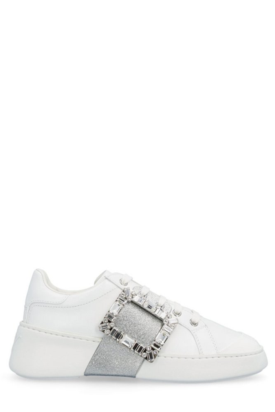 Shop Roger Vivier Viv' Skate Glitter Embellished Buckle Sneakers In White