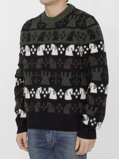 Burberry Embroidered Wool Chess Crewneck Sweater In Green