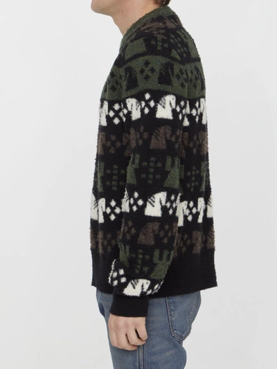 Burberry Embroidered Wool Chess Crewneck Sweater In Green