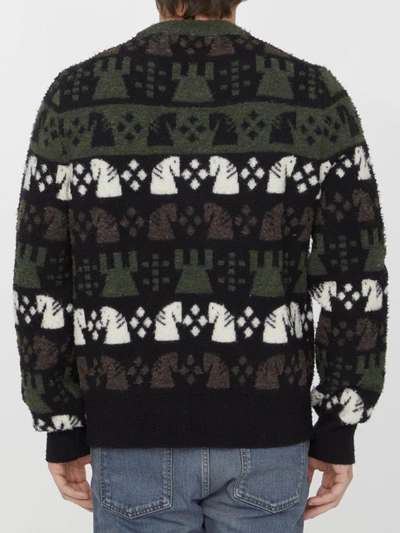 Burberry Embroidered Wool Chess Crewneck Sweater In Green
