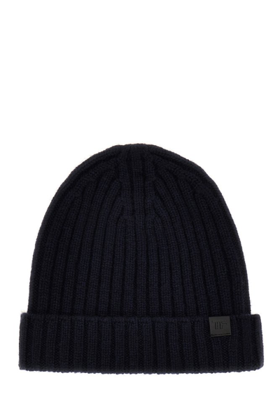 Shop Tom Ford Logo Patch Knitted Beanie In Navy