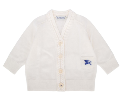 Shop Burberry Kids Logo Embroidered Knit Cardigan In White