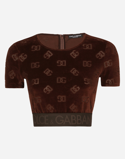 Shop Dolce & Gabbana Chenille Top With Jacquard Dg Logo In Beige