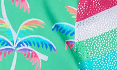 Shop Hatley Rainbow Palm Long Sleeve One-piece Rashguard Swimsuit In Biscay Green