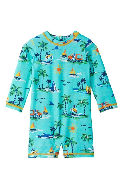 Shop Hatley Holiday Long Sleeve One-piece Rashguard Swimsuit In Blue