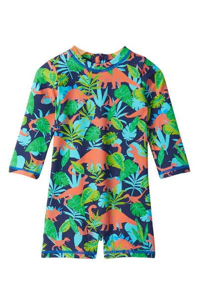 Shop Hatley Dino Jungle Long Sleeve One-piece Rashguard Swimsuit In Blue