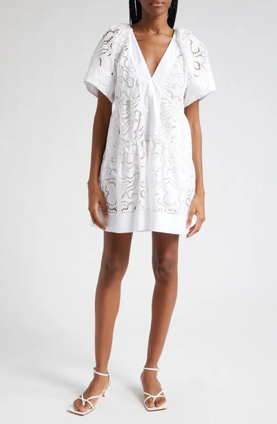 Shop A.l.c Camila Embroidered Cotton Shift Dress In White