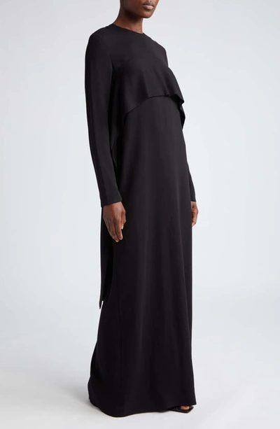 Shop Totême Cape Overlay Long Sleeve Maxi Dress In Black