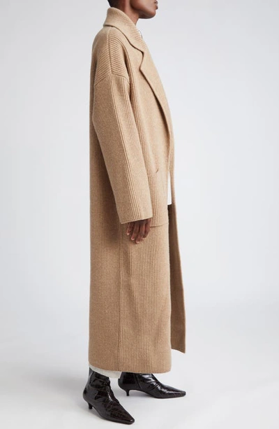 Shop Totême Wool Blend Rib Cardigan Coat In Biscuit