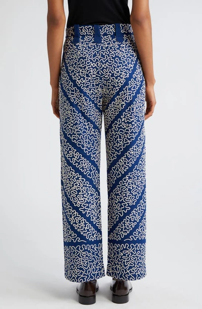 Shop Bode Bombora Couching Embroidered Wool Blend Wide Leg Trousers In White Blue