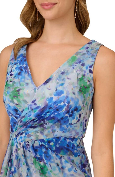 Shop Adrianna Papell Floral Metallic High-low Gown In Blue Multi