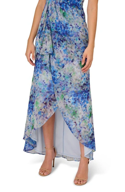 Shop Adrianna Papell Floral Metallic High-low Gown In Blue Multi