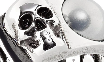 Shop Alexander Mcqueen Skull & Imitation Pearl Ring In A.silver/ Pearl