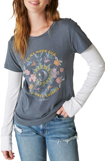 Shop Lucky Brand Stars & Cosmos Embroidered Graphic T-shirt In Black Iris