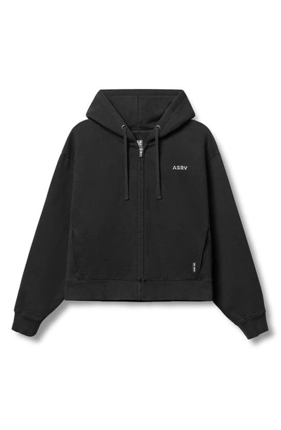 Shop Asrv Tech Essential Distressed Zip Hoodie In Black