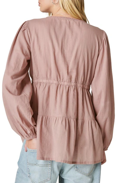 Shop Lucky Brand Embroidered Long Sleeve Cotton Babydoll Top In Twilight Mauve