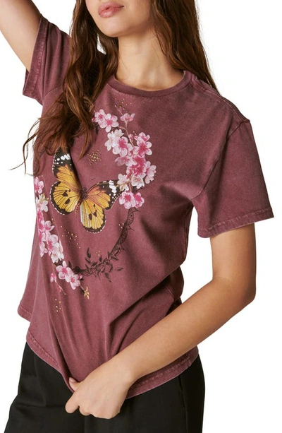 Shop Lucky Brand Butterfly Studs Graphic T-shirt In Maroon Banner